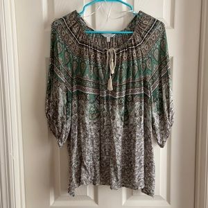 Lucky Brand XL Bohemian Short Sleeve Blouse